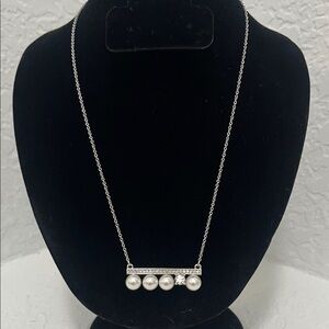 Silver & Cubic Zirconia Pearl Bar Pendant Necklace